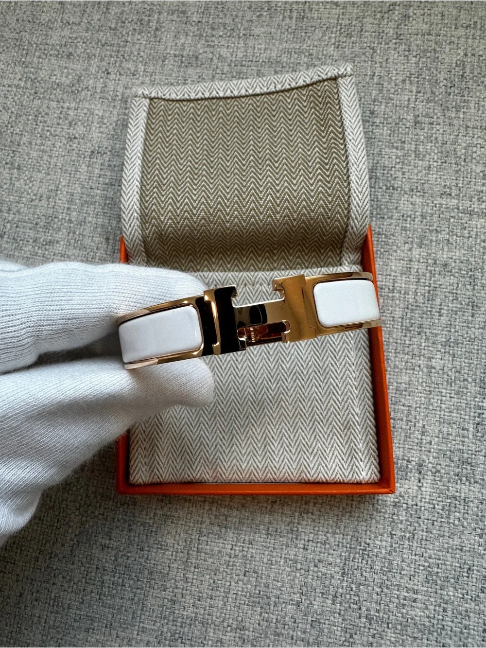 Hermes Clic H bracelet Blanc Rosegold PM